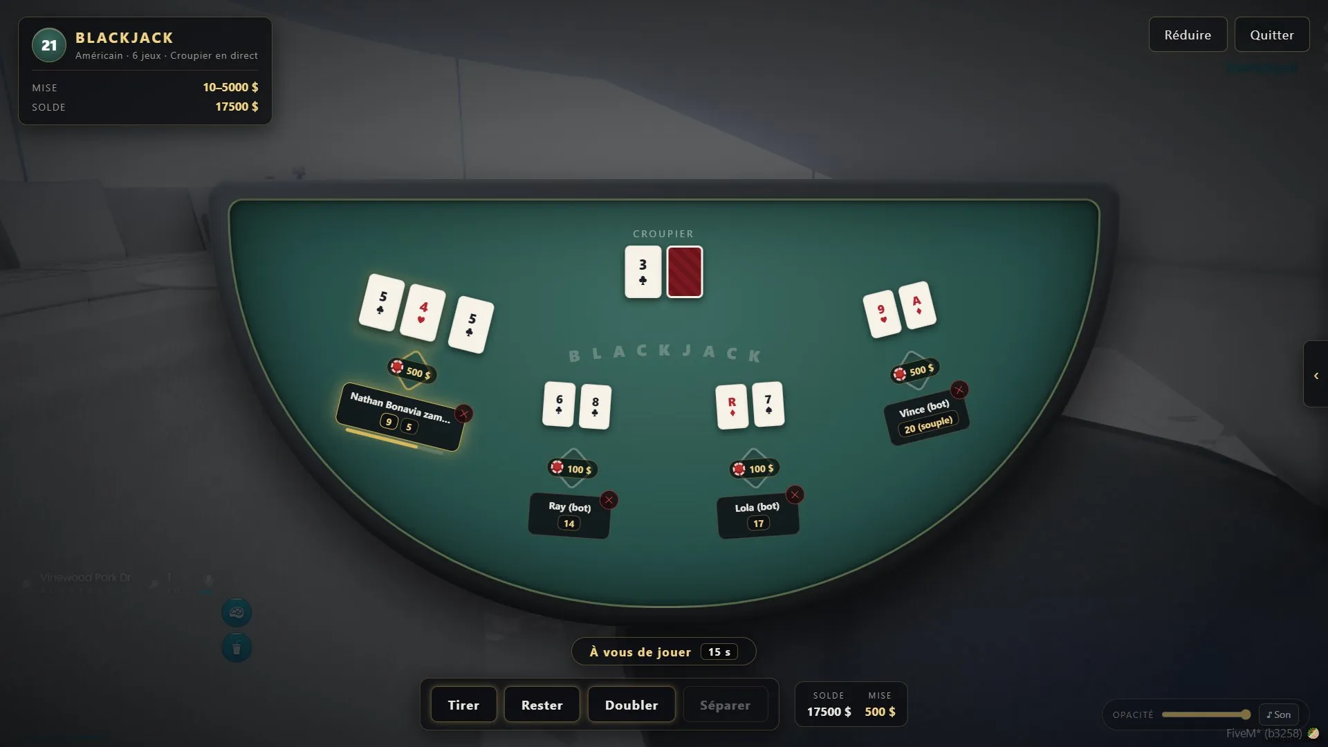 A split in play, one seat fanned into two hands