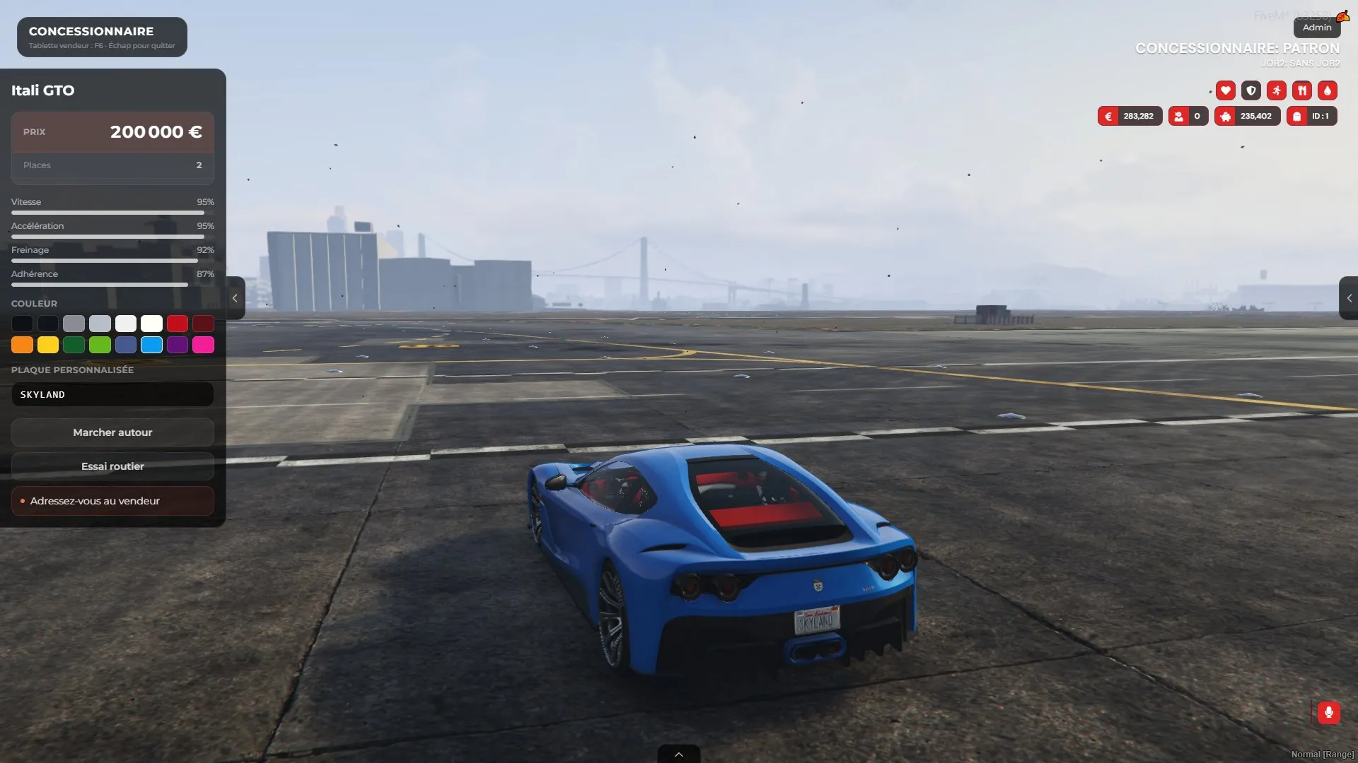 Trying a colour and a plate on the display car