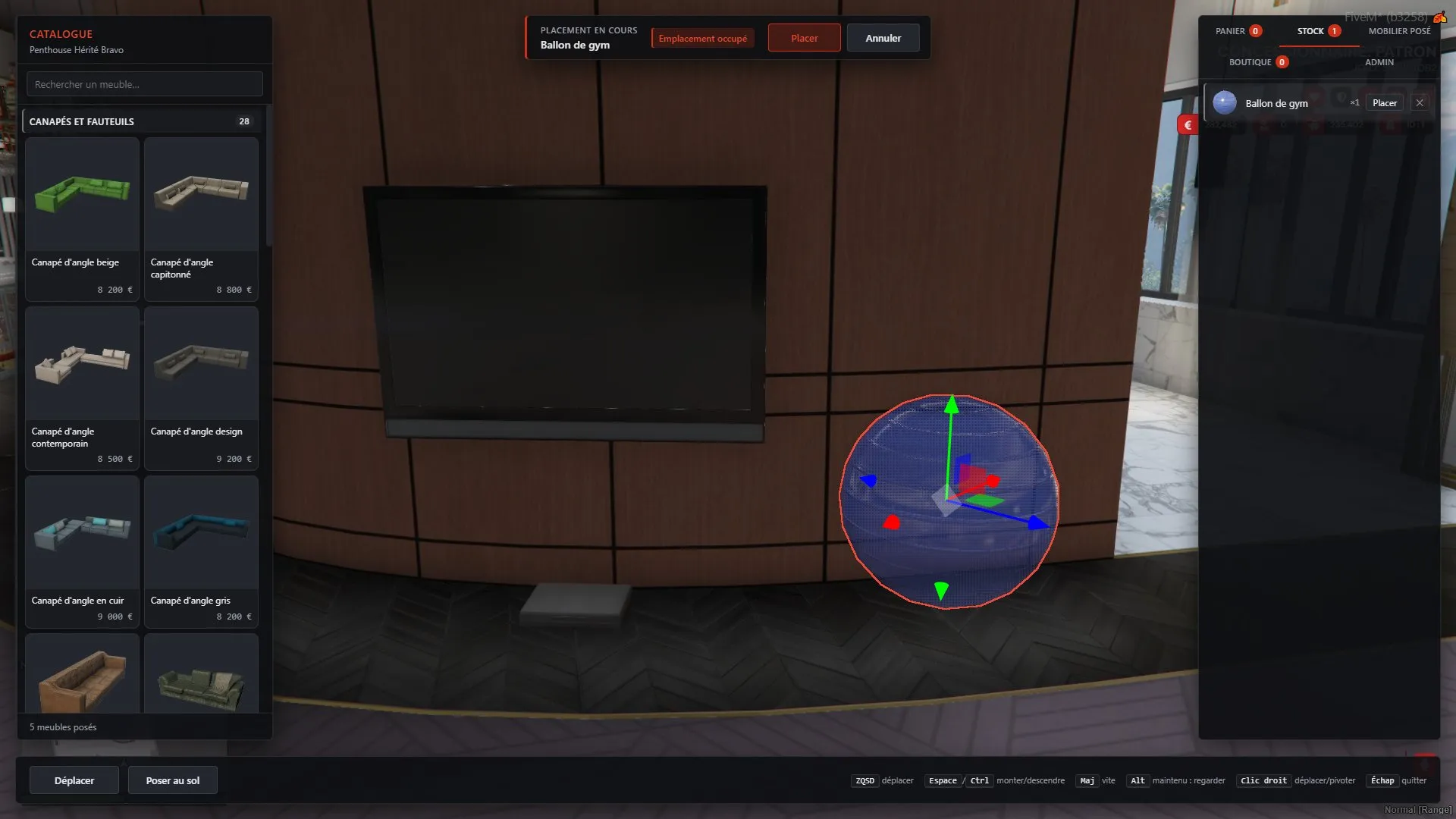 A piece that cuts into a wall shown in red, with the Place button locked