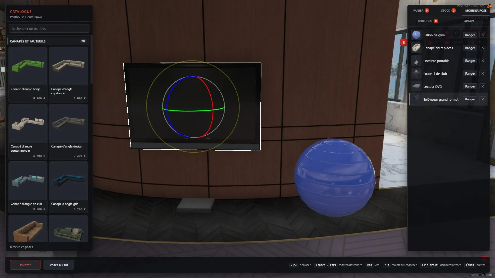 Rotate mode on a placed TV, with rings to turn it and an outline marking the selection