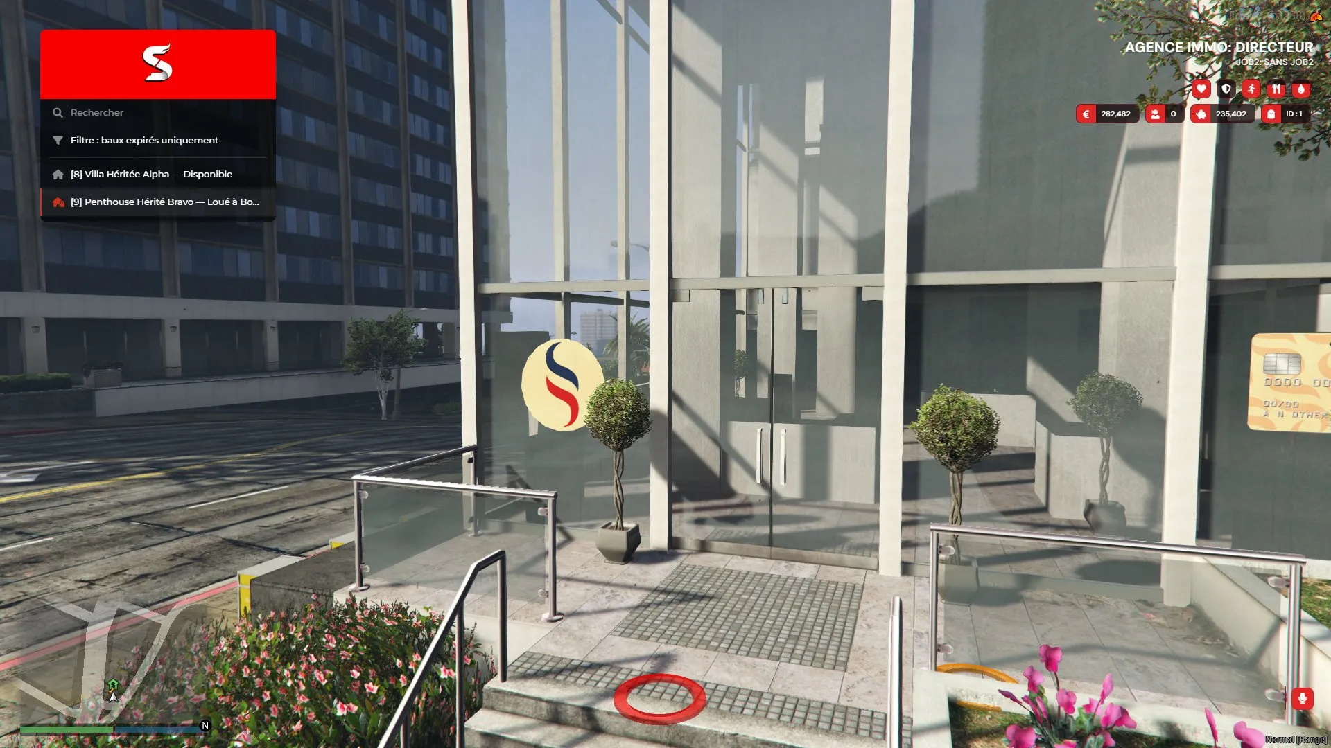 The agent's F6 menu listing every property with its lease status