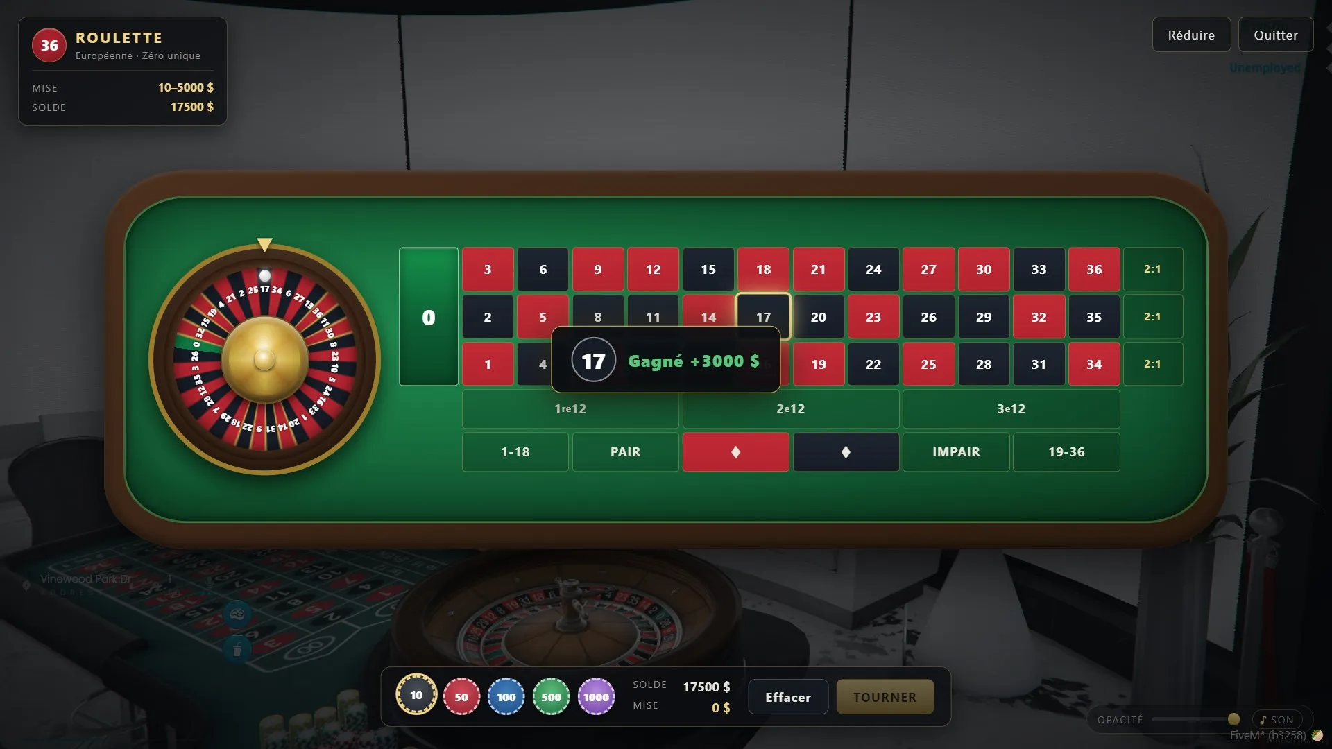 17 hits on the roulette board and the wins settle