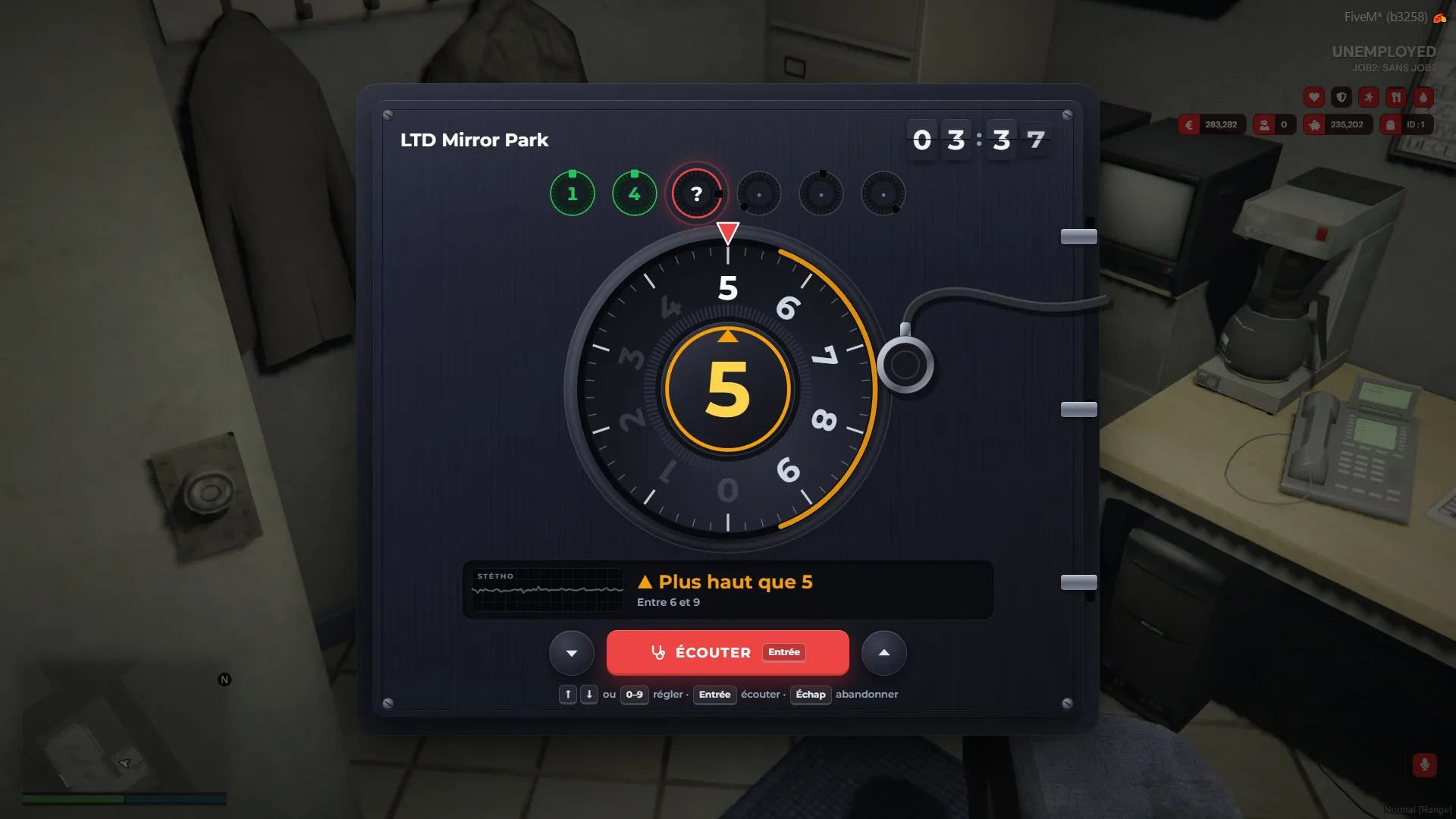 Cracking the safe with two discs found and the hint narrowed to 6 to 9