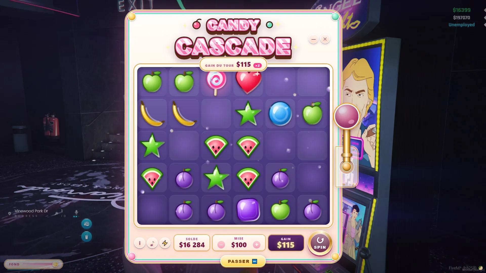 Mid-tumble: winning symbols detonating and new candy dropping in